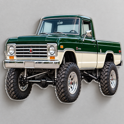 1965 International Harvester D1100 Forest Green and Ivory acrylic sign angle mockup