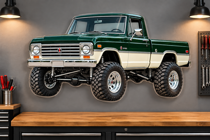 1965 International Harvester D1100 Forest Green and Ivory acrylic sign garage mockup