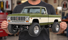 1974 International Harvester 200 Olive Green and Ivory acrylic sign held mockup
