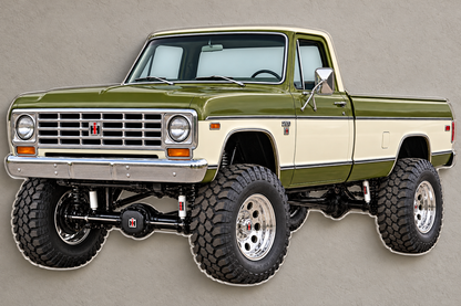 1974 International Harvester 200 Olive Green and Ivory acrylic sign wall mockup