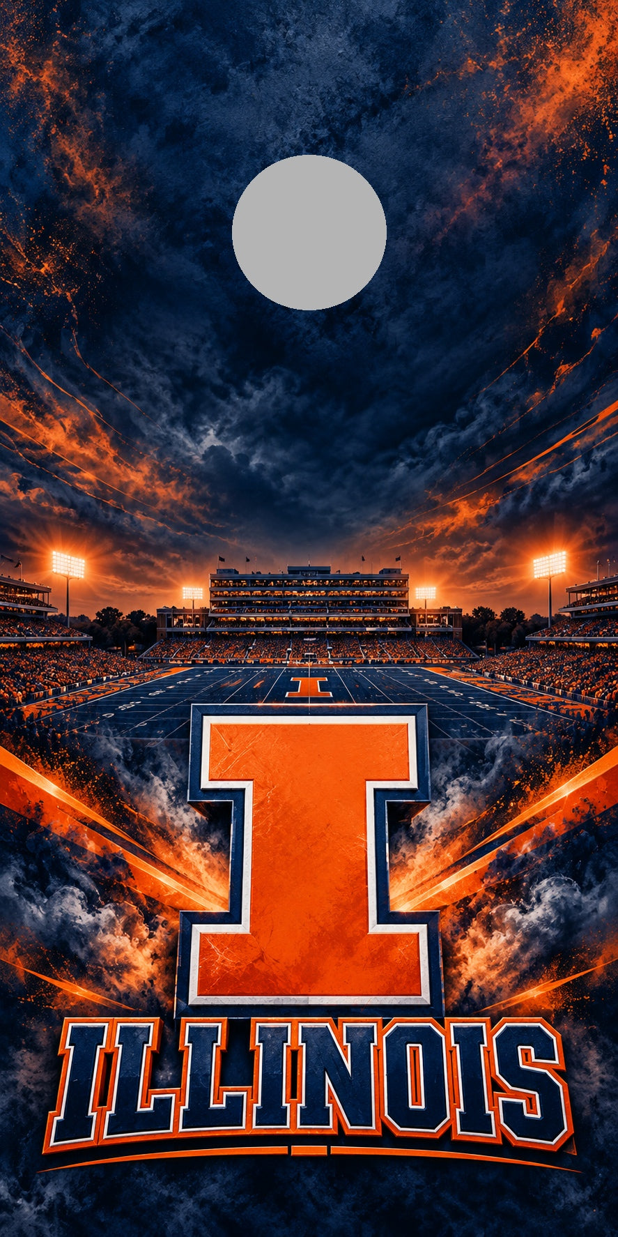 Illinois Orange Inferno cornhole wrap with plain gray hole placement preview
