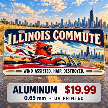Illinois Wind Assisted funny license plate — 0.65 mm UV printed aluminum