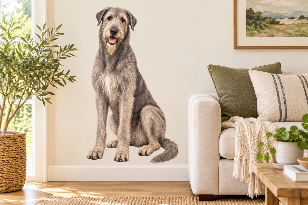 Irish Wolfhound contour cut dog decal living room mockup