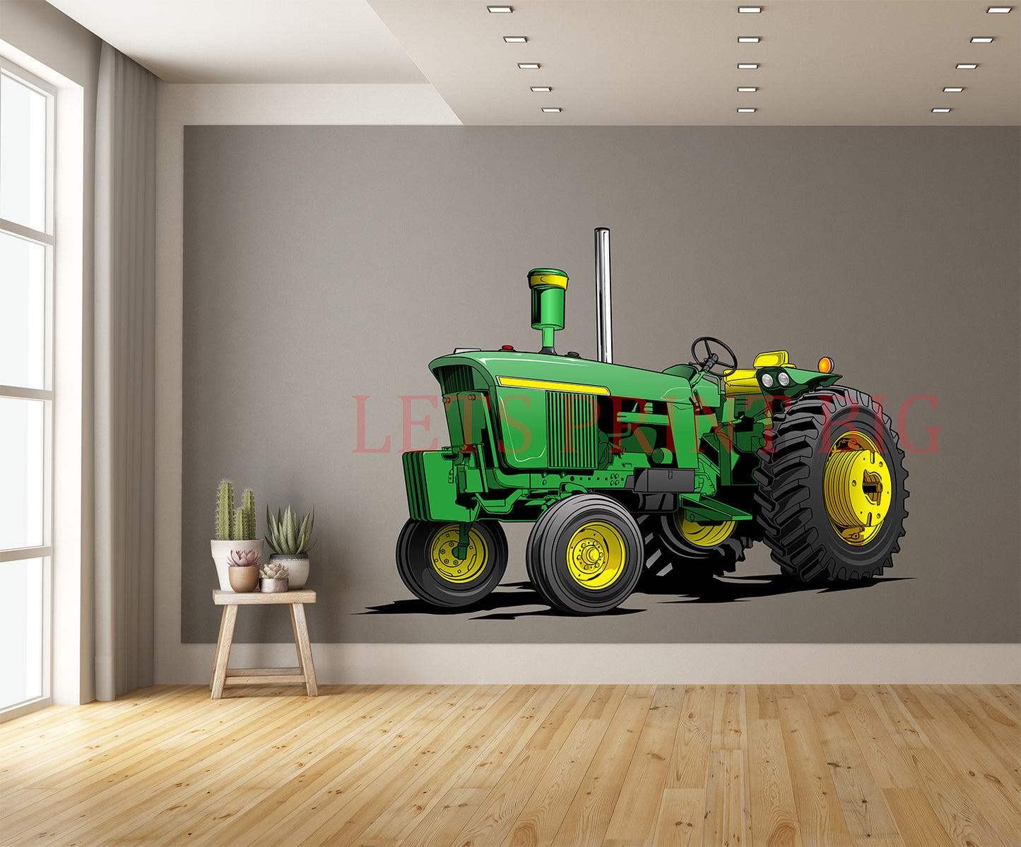Green Classic Tractor Wall Art contour cut decal