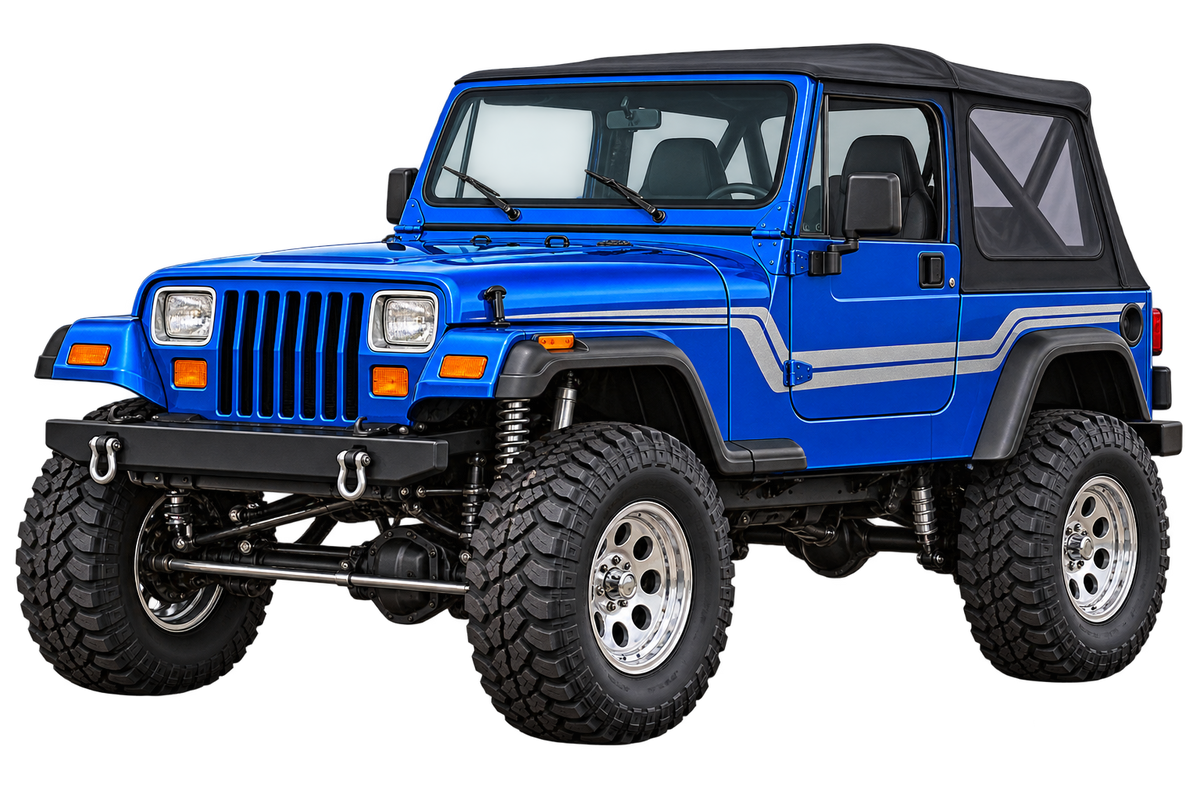 1989 Jeep Wrangler YJ 4x4 Electric Blue – Contour Cut Decal artwork