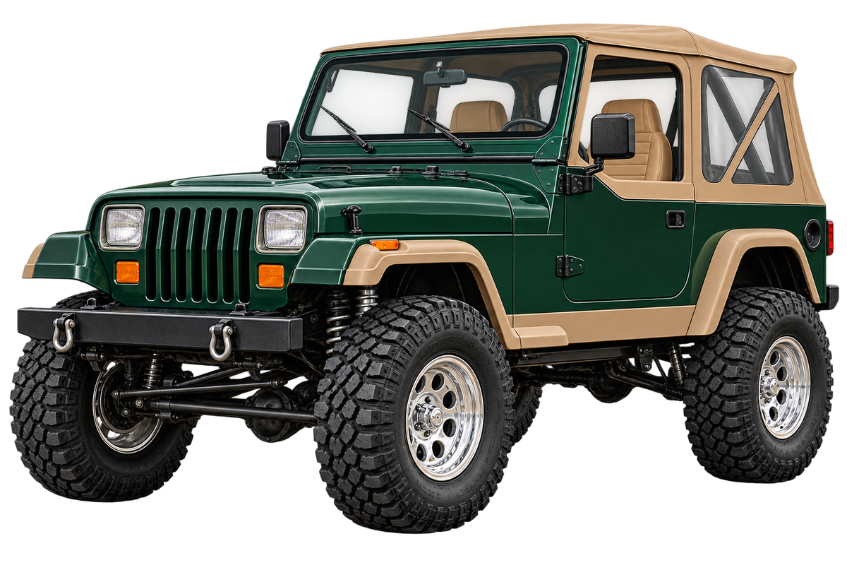 1991 Jeep Wrangler YJ 4x4 Forest Green & Tan – Contour Cut Decal artwork