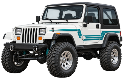 1995 Jeep Wrangler YJ 4x4 White & Teal – Contour Cut Decal artwork