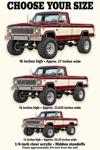 1976 Jeep J20 acrylic size guide for 12, 14 and 16 inch heights