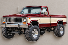 1976 Jeep J20 Deep Maroon and Ivory contour-cut clear acrylic sign on hidden standoffs