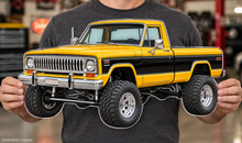 1978 Jeep J10 Golden Yellow and Black acrylic truck sign held mockup