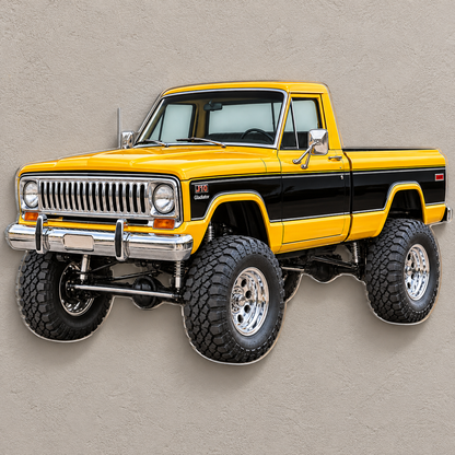1978 Jeep J10 Golden Yellow and Black acrylic truck sign wall mockup