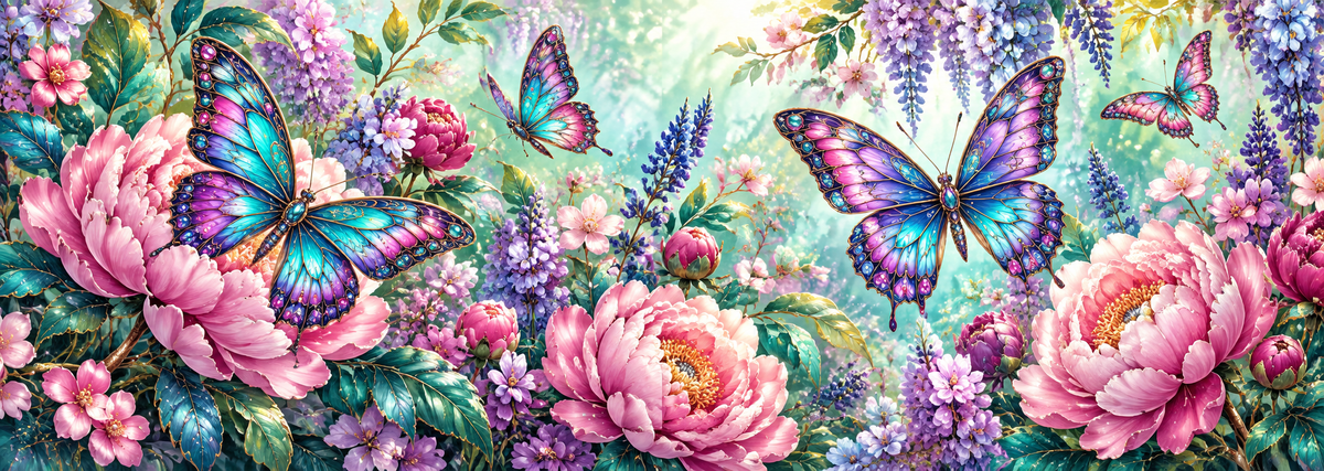 Jeweled Butterfly Garden Desk Mat — colorful full artwork