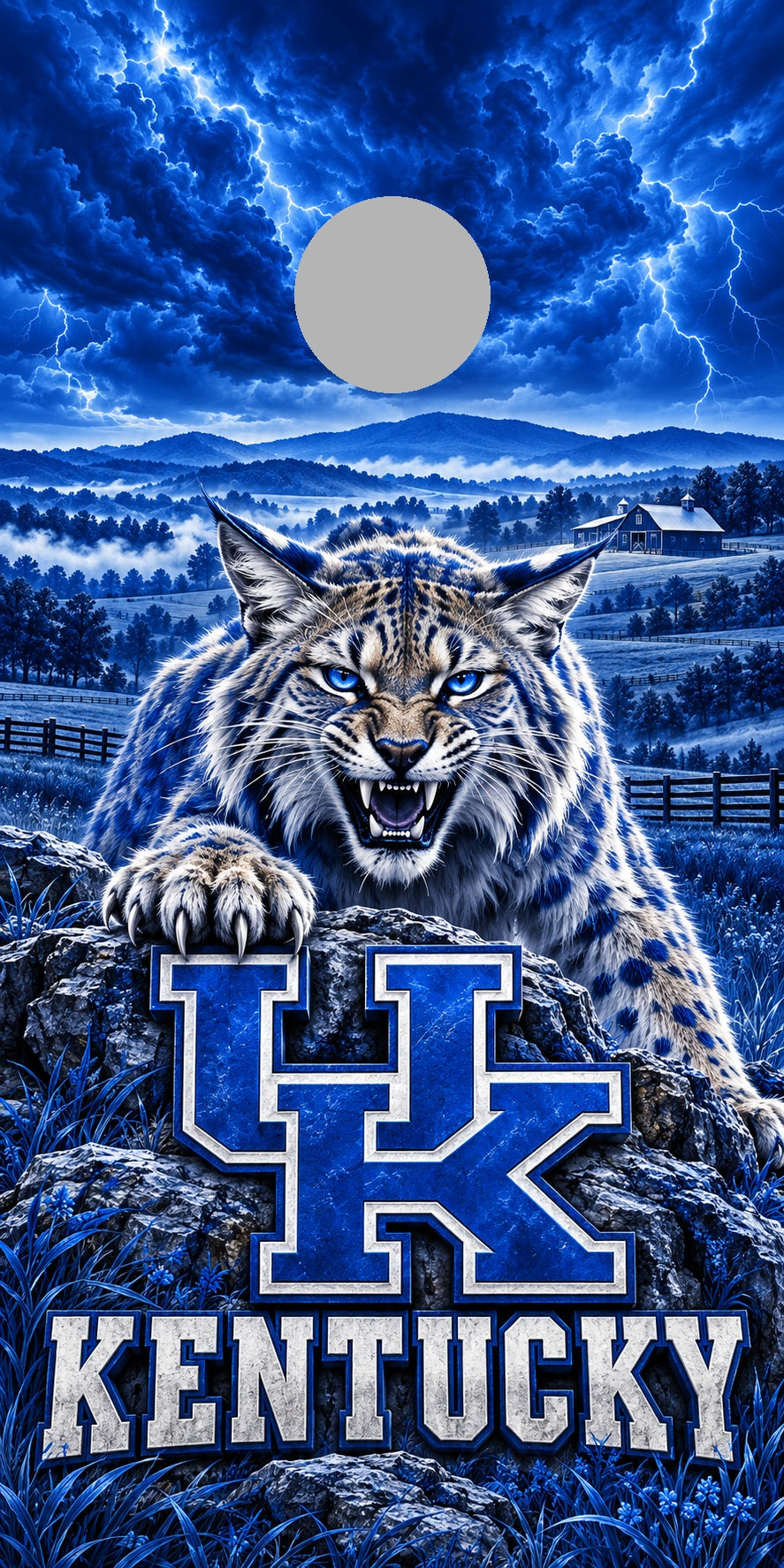 Kentucky Bluegrass Wildcat cornhole wrap with plain gray hole placement preview