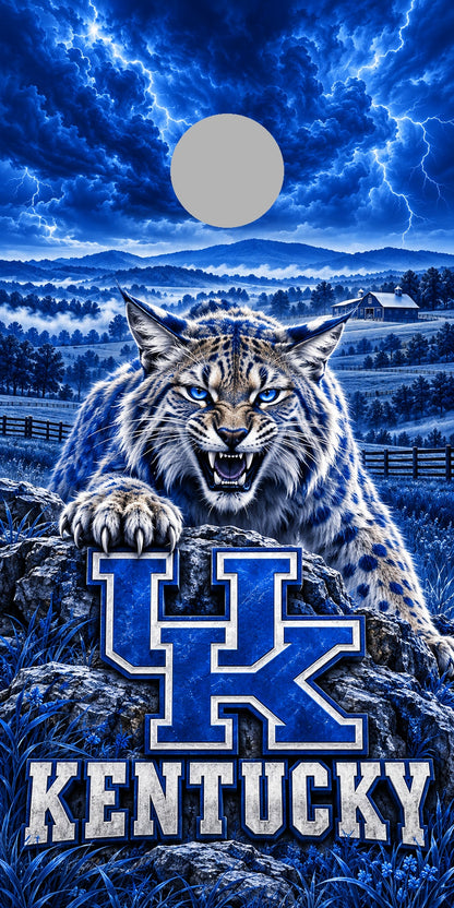 Kentucky Bluegrass Wildcat cornhole wrap with plain gray hole placement preview