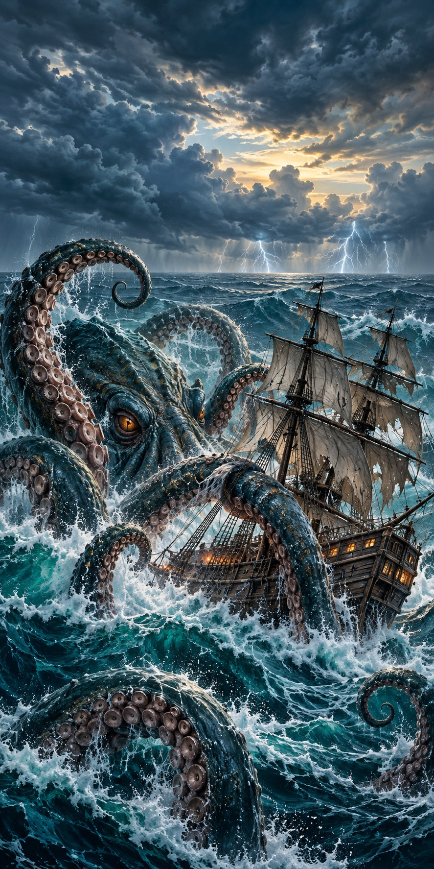 Kraken Stormy Seas cornhole wrap hole-free artwork