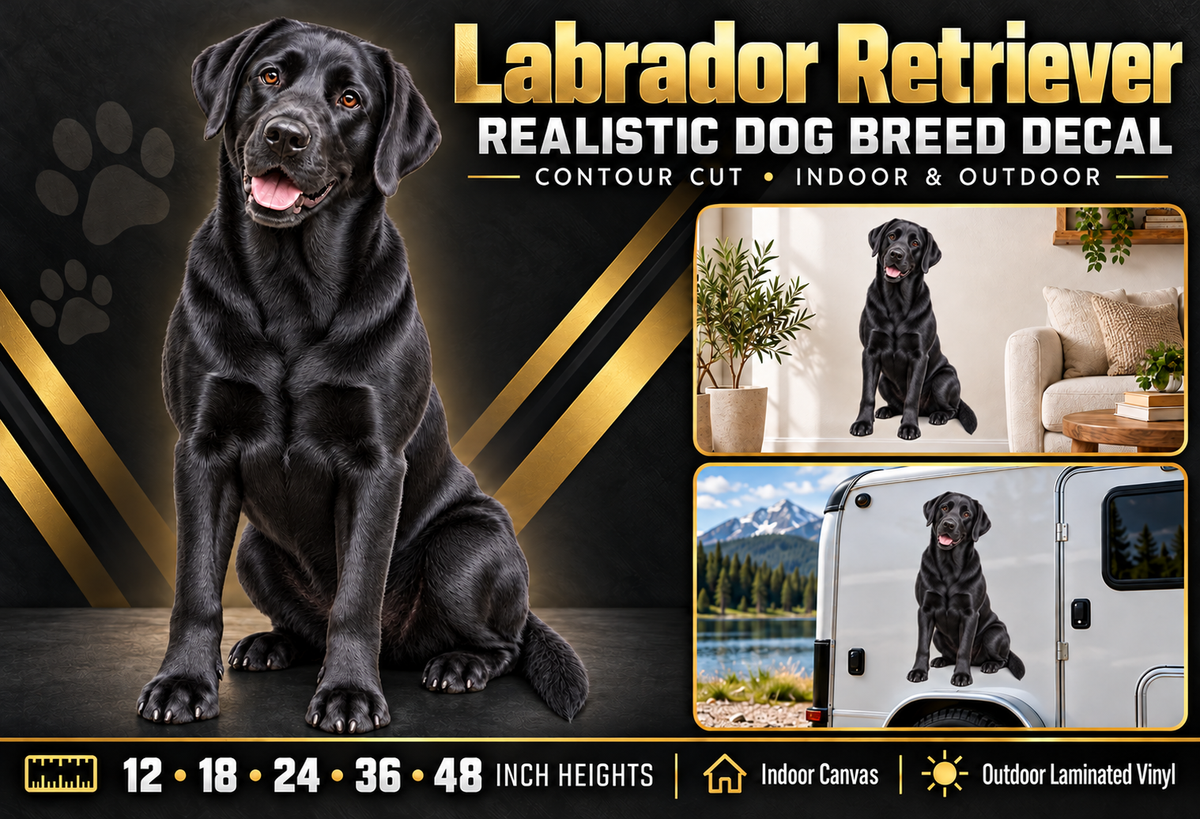 Labrador Retriever decal summary — 12, 18, 24, 36 and 48 inch heights