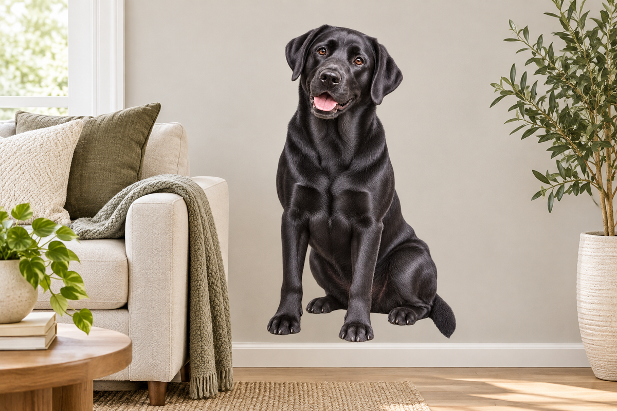 Labrador Retriever contour cut dog decal living room wall mockup