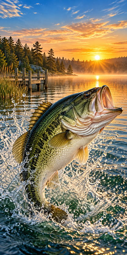 Largemouth Bass Splash cornhole wrap hole-free print artwork