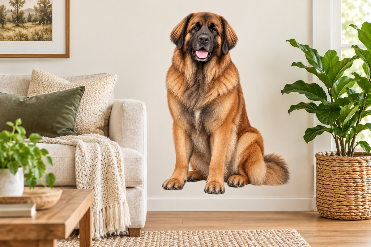 Leonberger contour cut dog decal living room mockup