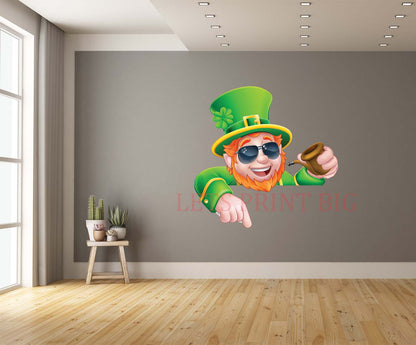Leprechaun St Patricks Day Cartoon Sunglasses Wall Art Decal