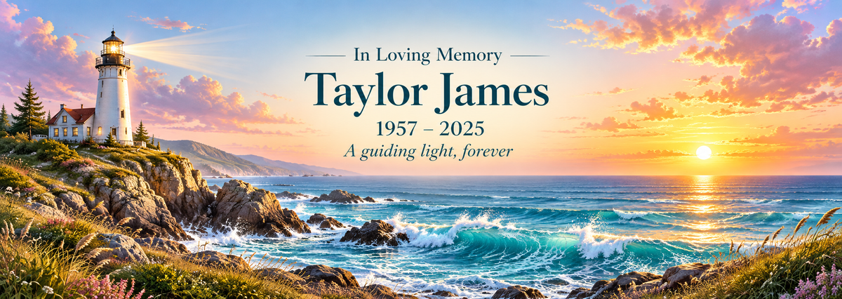 Lighthouse of Lasting Love personalized memorial desk mat — sample name and dates