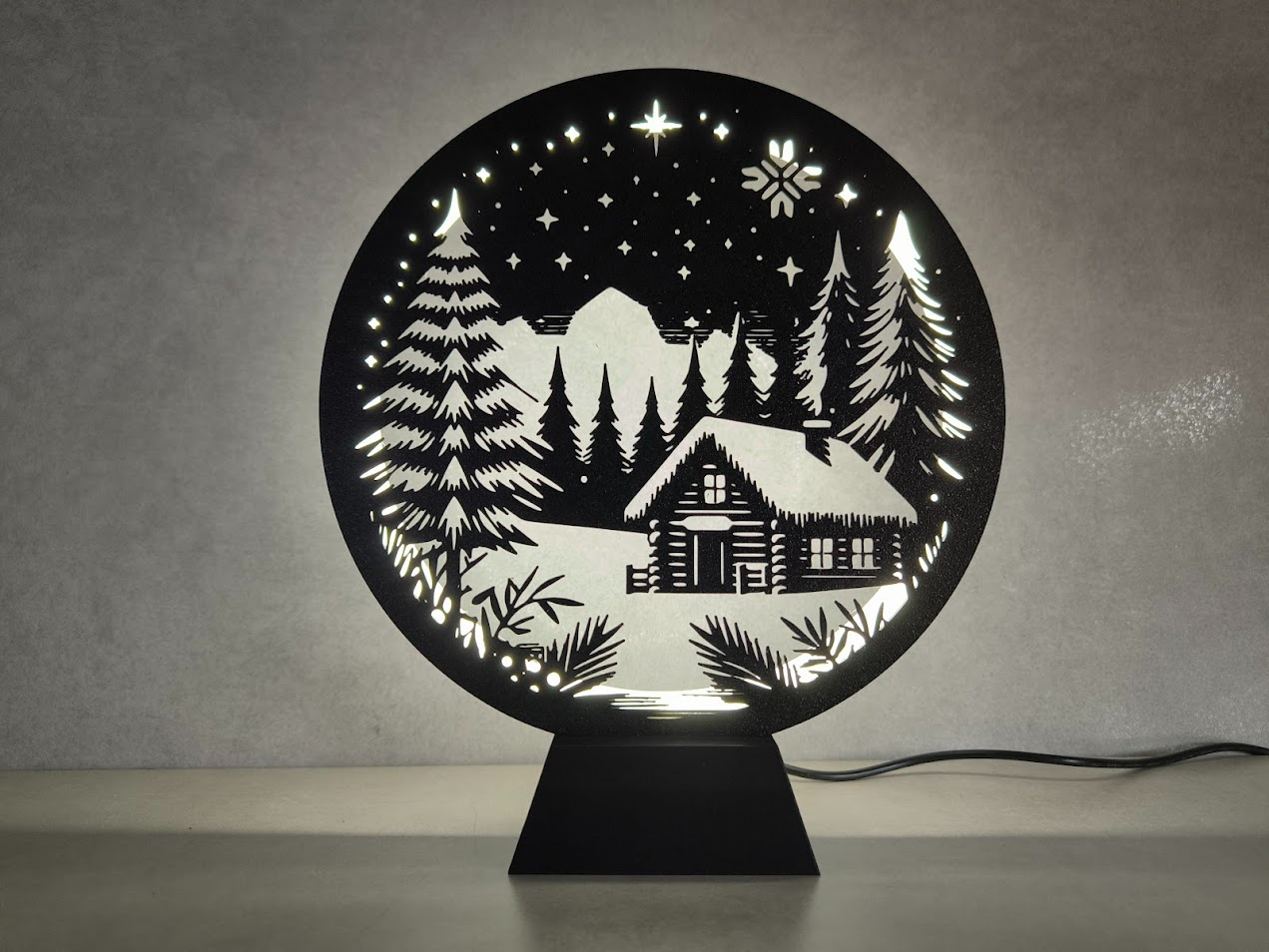 Circle of Light Log Cabin in the Snow Display