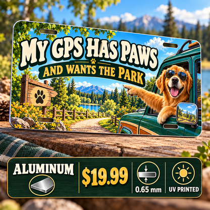 Dog Navigation funny license plate — 0.65 mm full-color UV printed aluminum