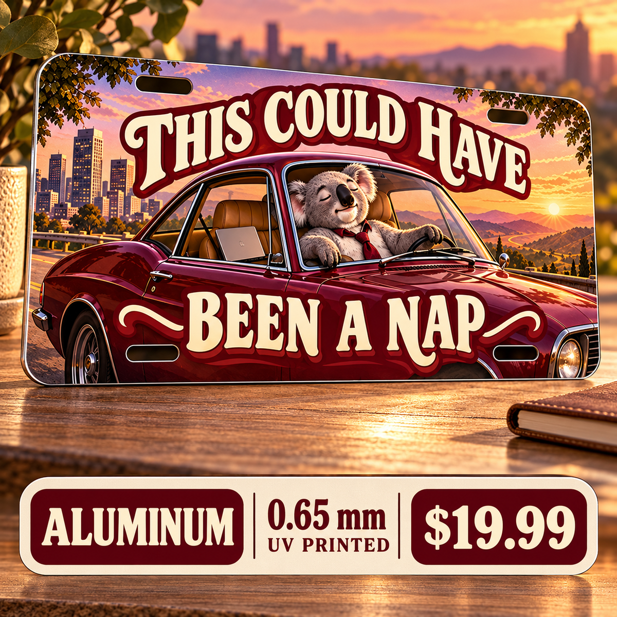 Meeting Escape funny license plate — 0.65 mm full-color UV printed aluminum