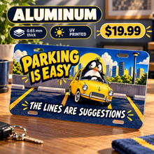 Parking Plot Twist funny license plate — 0.65 mm full-color UV printed aluminum