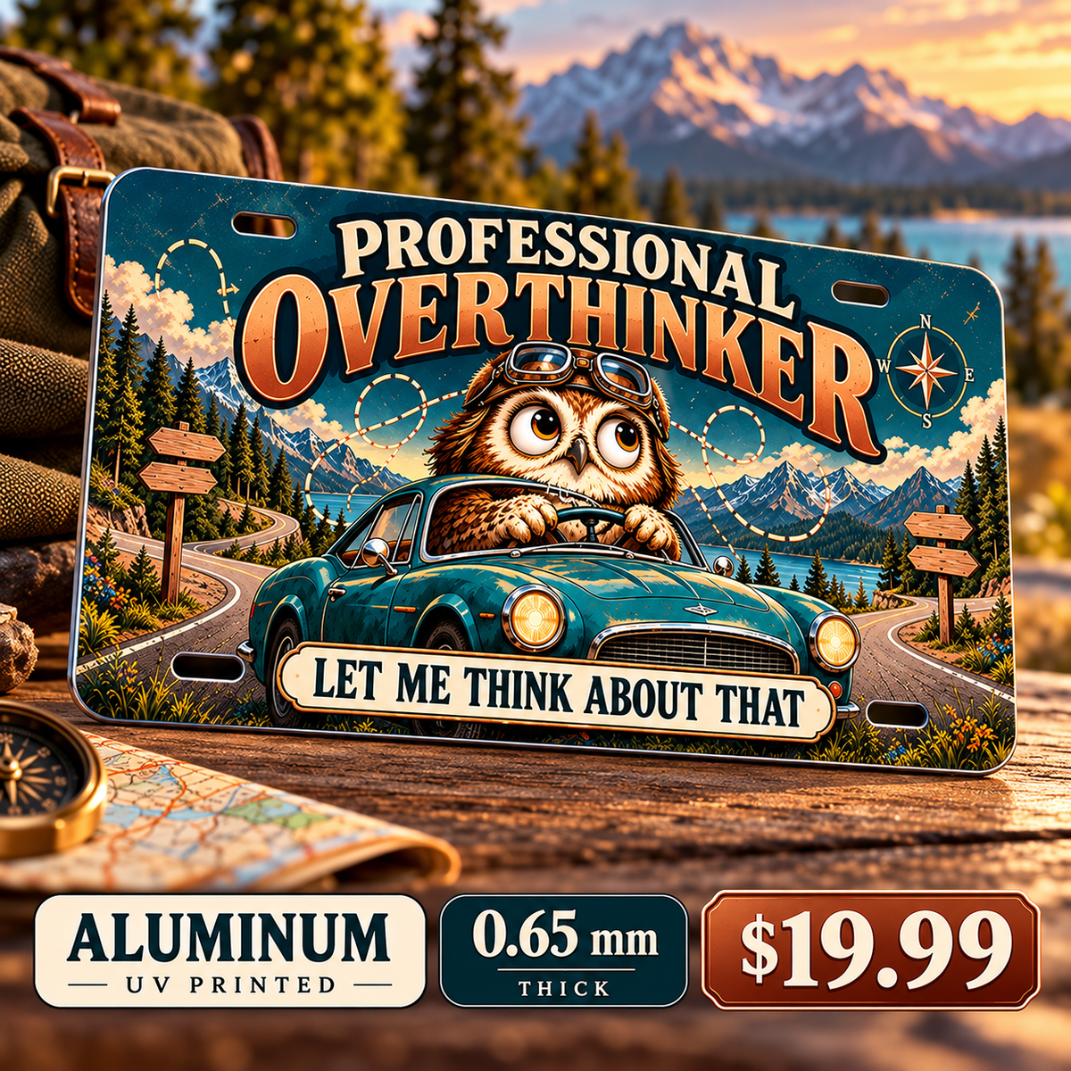 Professional Overthinker funny license plate — 0.65 mm full-color UV printed aluminum