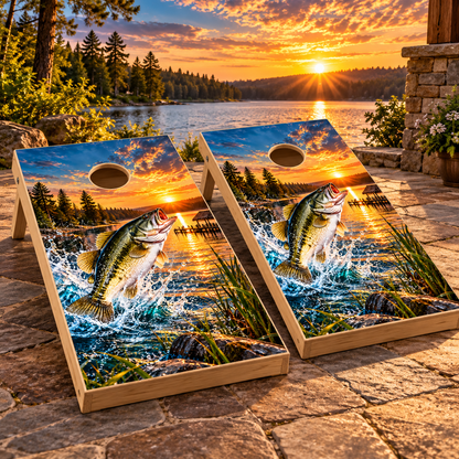 Sunset Strike Largemouth Bass Cornhole Board Wraps — second board mockup; wraps only