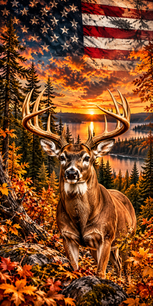 Autumn Patriot Whitetail Buck Cornhole Board Wraps flat artwork without hole