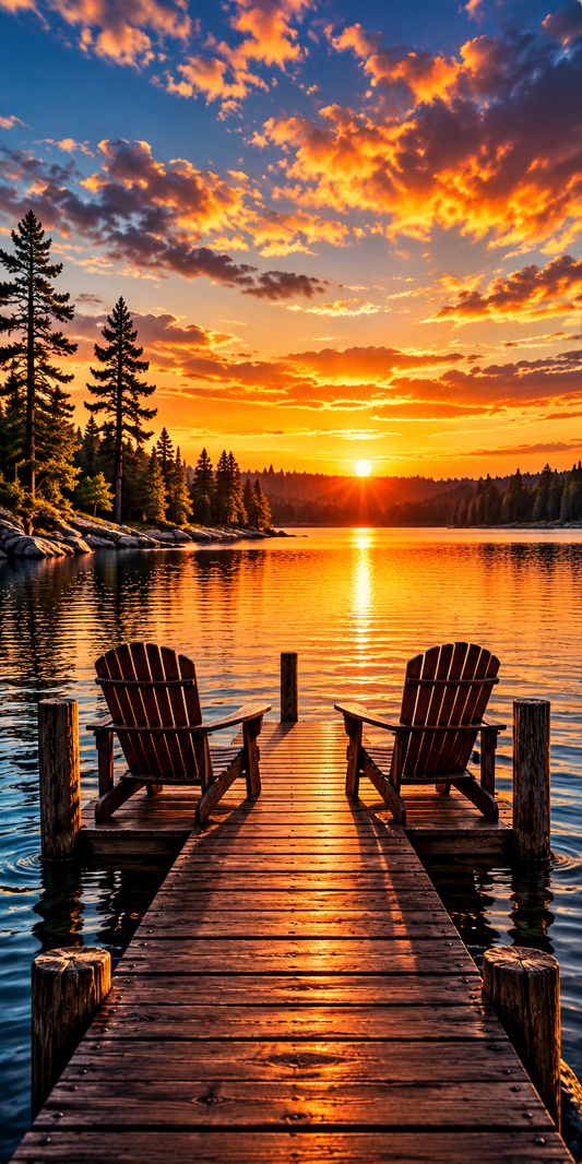 Golden Hour Lake Dock Cornhole Board Wraps flat artwork without hole
