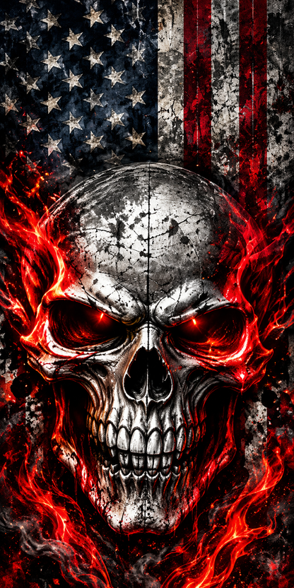 Inferno Skull American Flag Cornhole Board Wraps flat artwork without hole