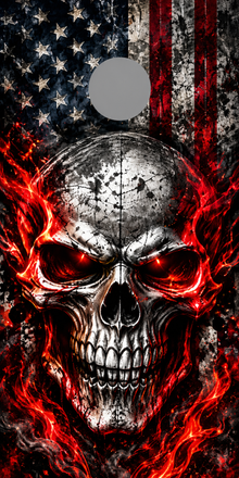Inferno Skull American Flag Cornhole Board Wraps — gray hole placement preview