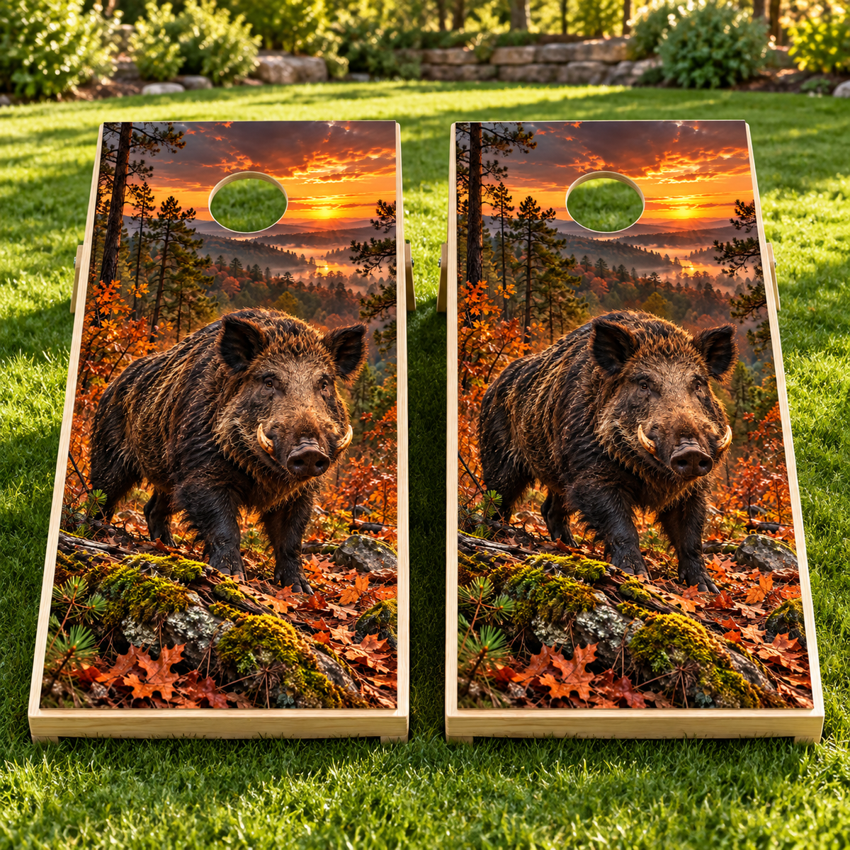 Wild Boar Pine Ridge Cornhole Board Wraps — board mockup; wraps only