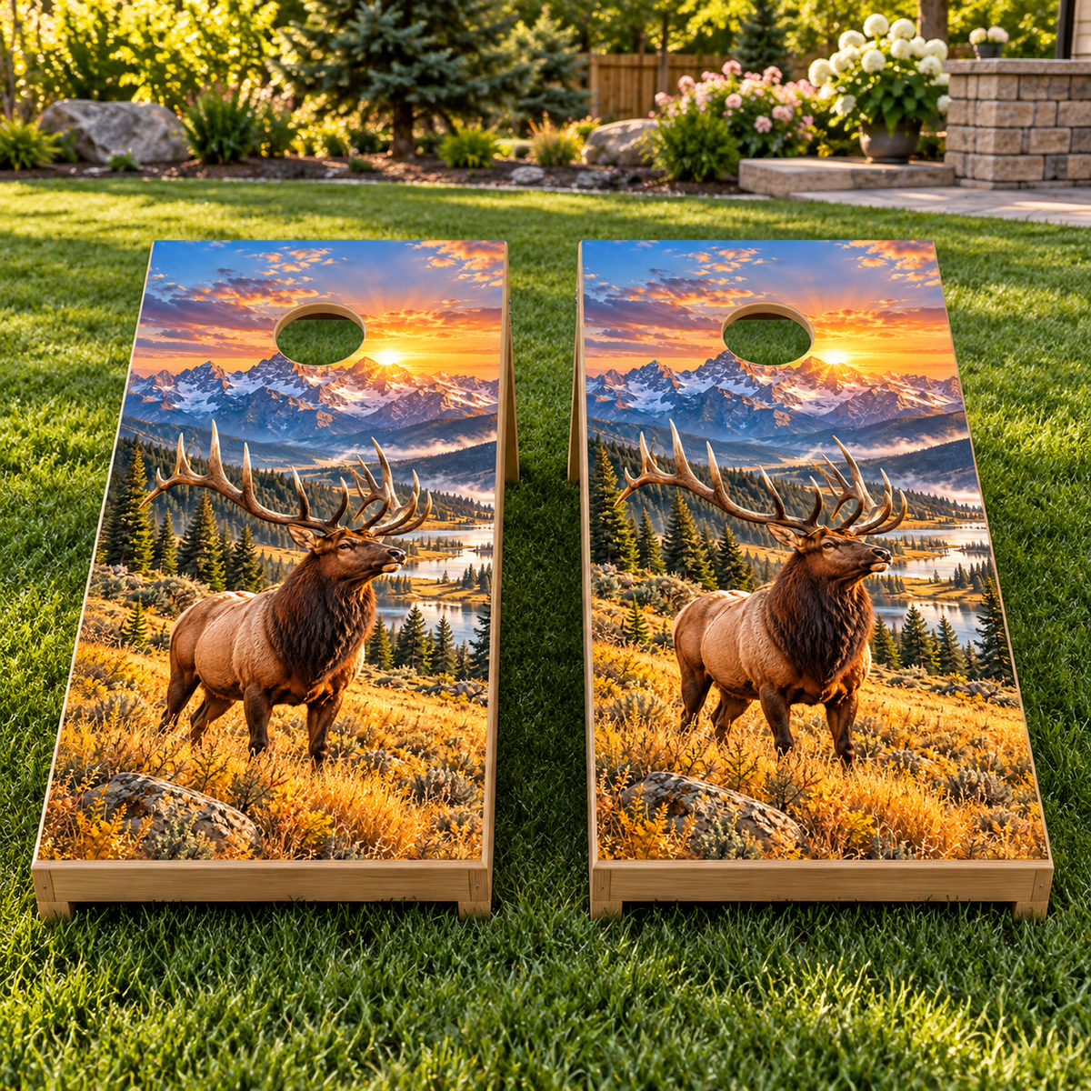 High Country Bull Elk Cornhole Board Wraps — board mockup; wraps only