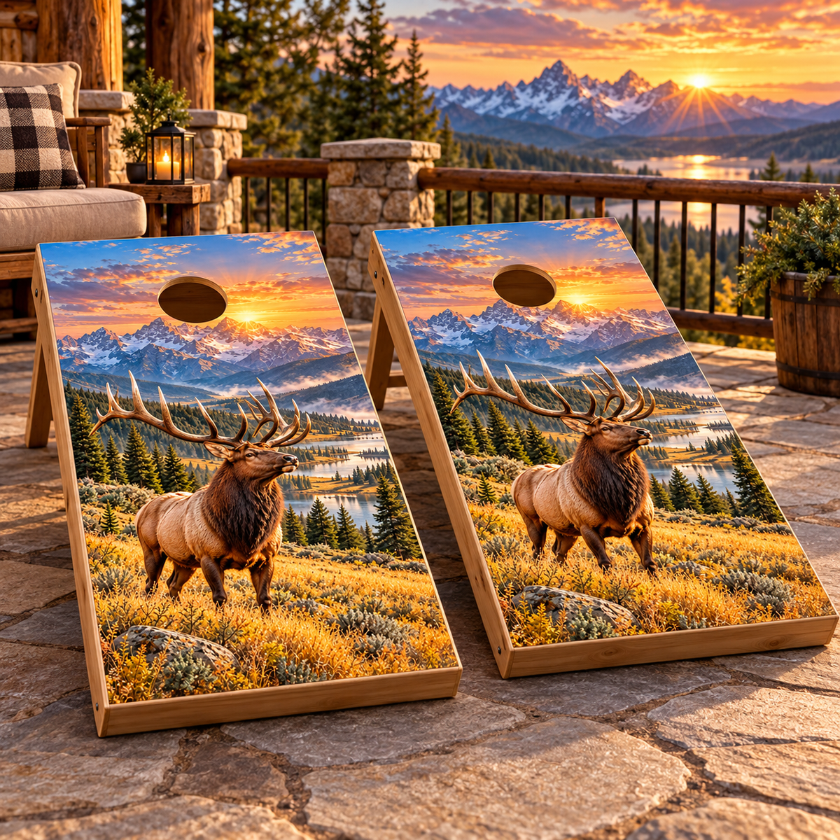 High Country Bull Elk Cornhole Board Wraps — second board mockup; wraps only