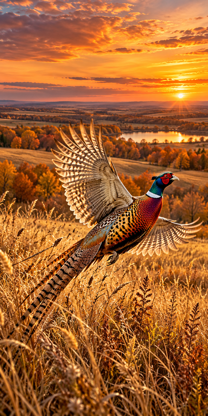 Prairie Flush Pheasant Cornhole Board Wraps — flat artwork without hole