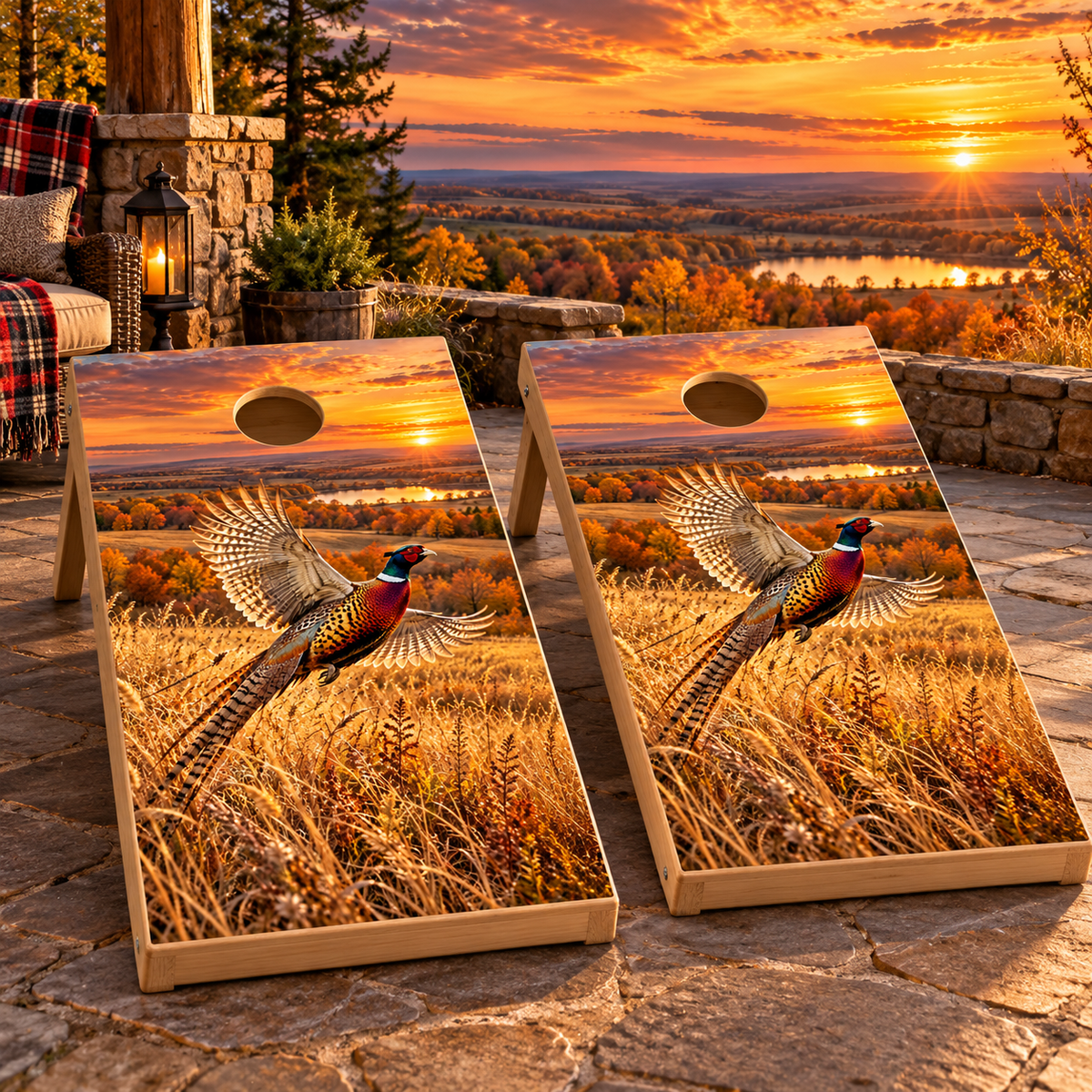 Prairie Flush Pheasant Cornhole Board Wraps — second board mockup; wraps only