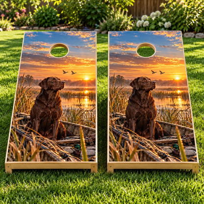 First Light Duck Dog Cornhole Board Wraps — board mockup; wraps only