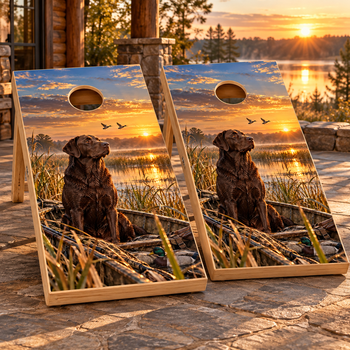 First Light Duck Dog Cornhole Board Wraps — second board mockup; wraps only