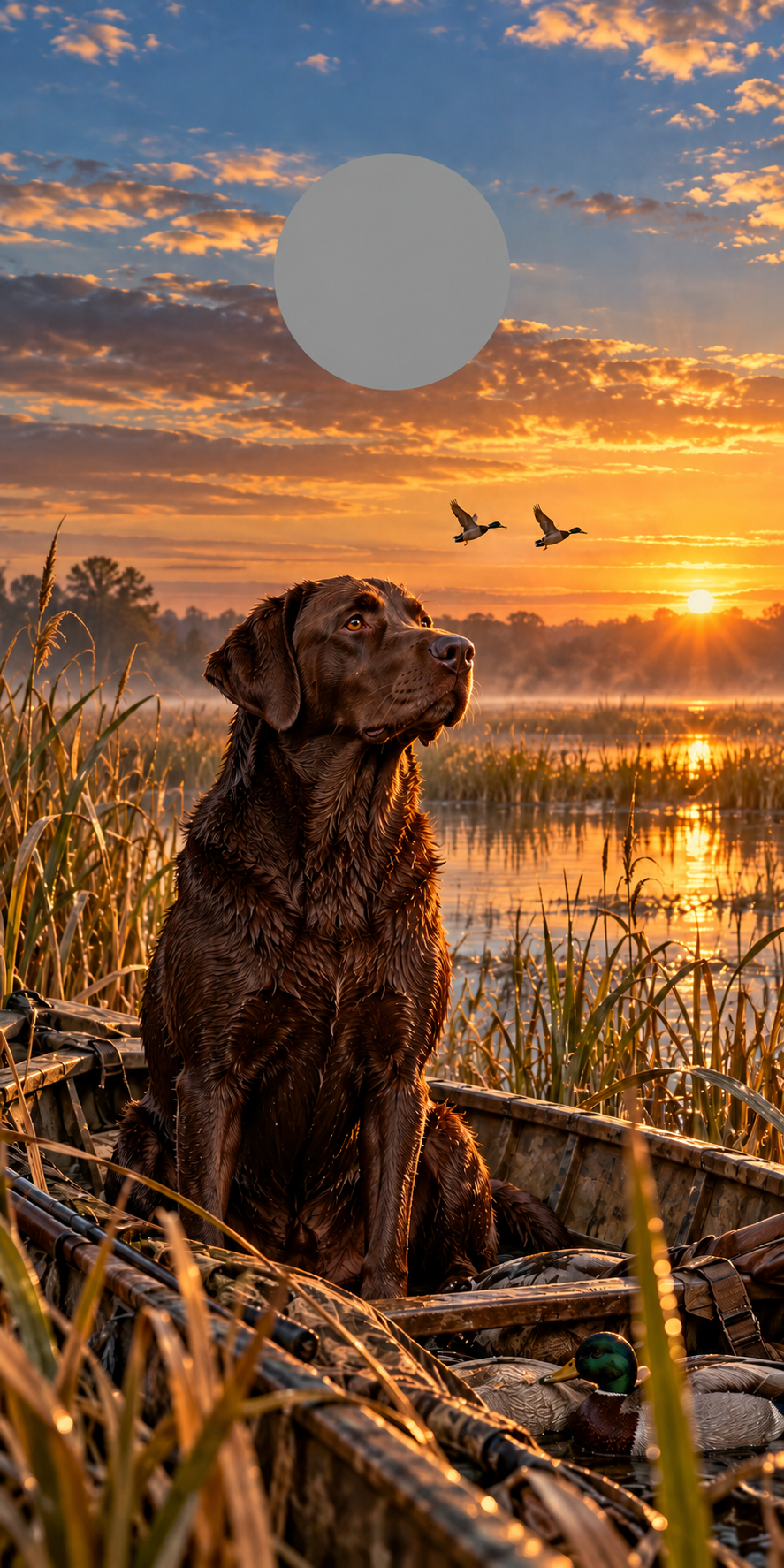 First Light Duck Dog Cornhole Board Wraps — gray hole-position preview