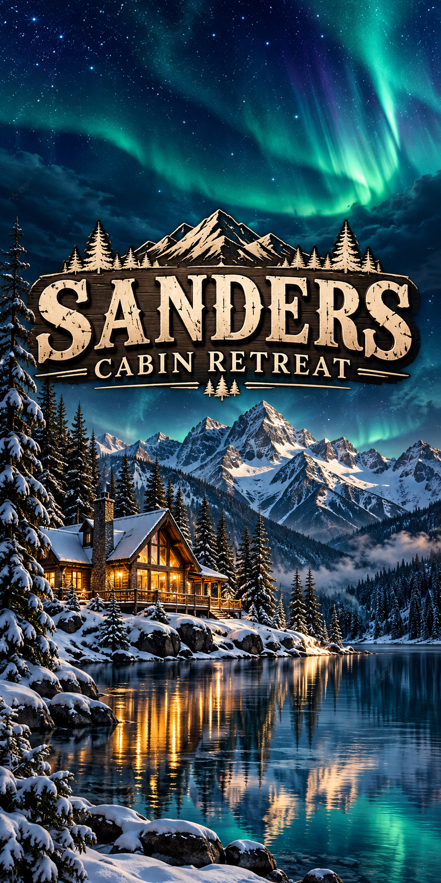 Aurora Cabin Personalized Northern Lights Cornhole Board Wraps — sample-name artwork without hole