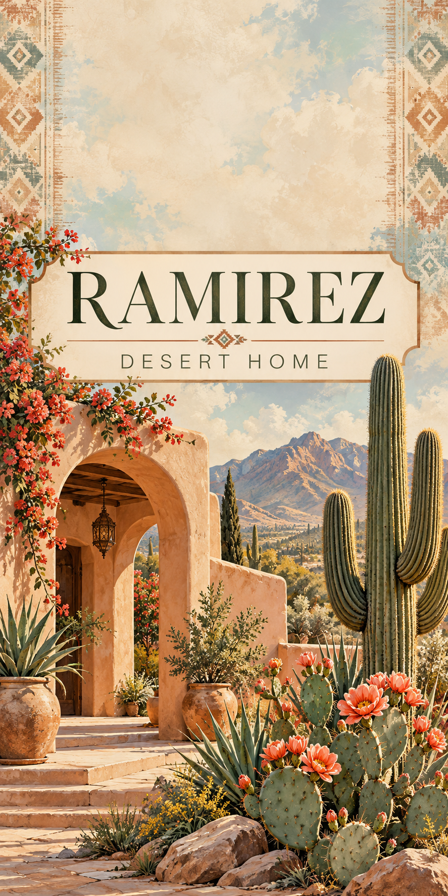 Desert Bloom Personalized Cactus Cornhole Board Wraps — sample-name artwork without hole