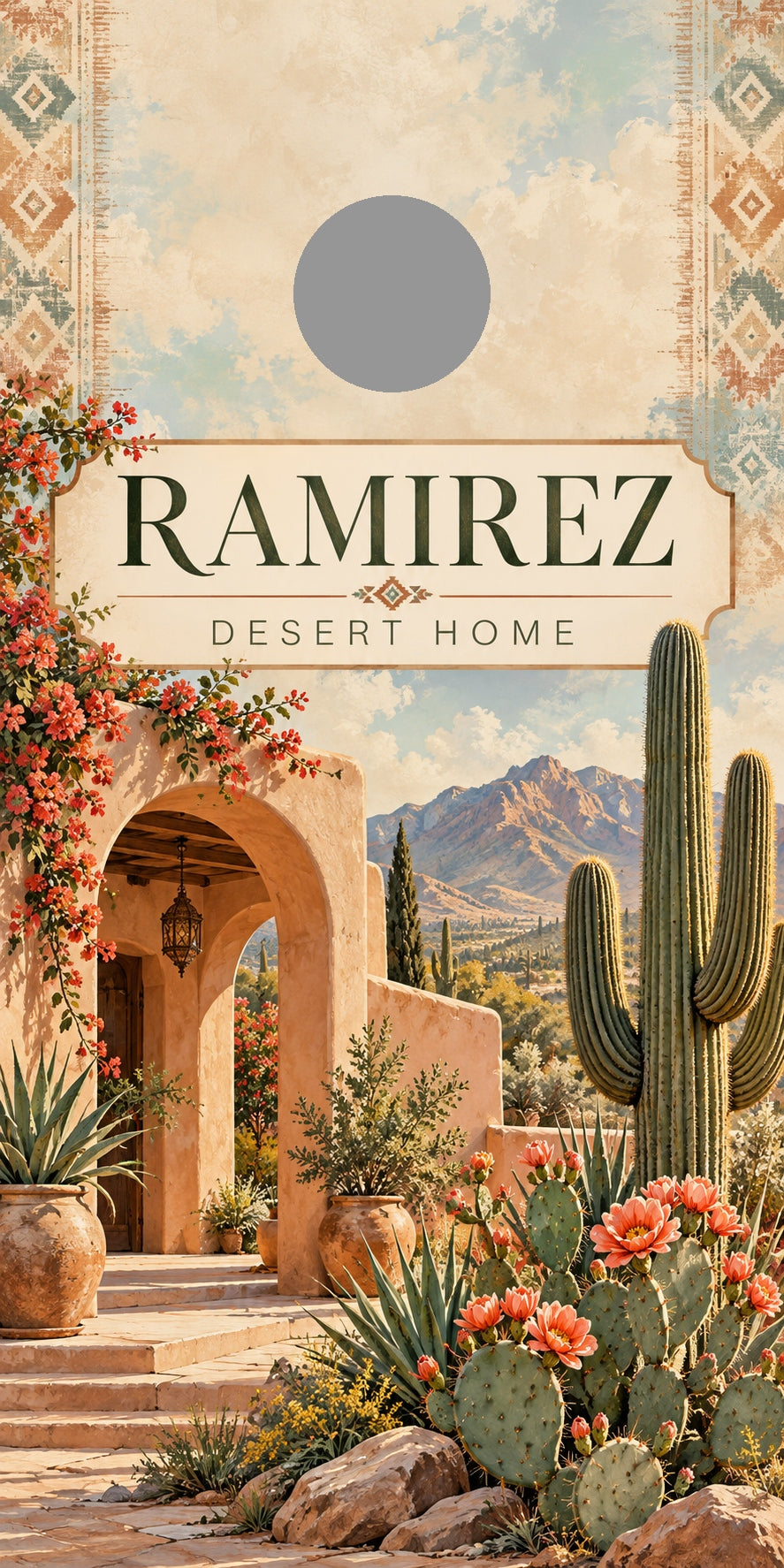 Desert Bloom Personalized Cactus Cornhole Board Wraps — gray hole-position preview