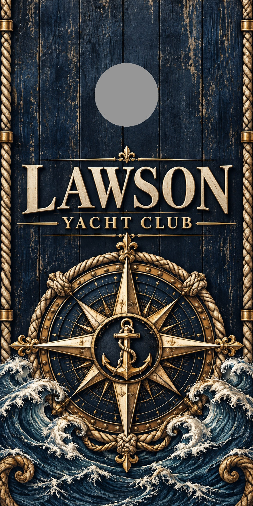 Harbor Compass Personalized Nautical Cornhole Board Wraps — gray hole-position preview