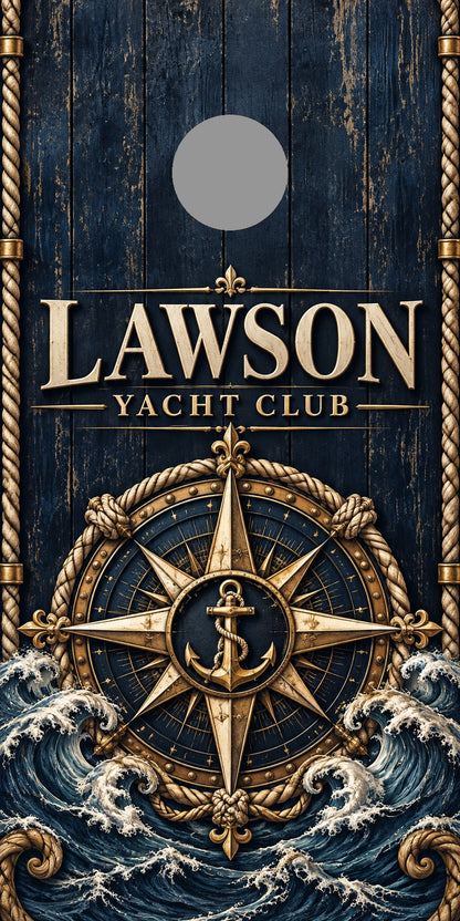 Harbor Compass Personalized Nautical Cornhole Board Wraps — gray hole-position preview