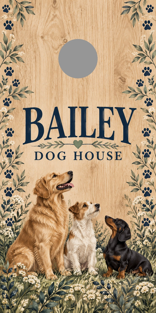 Paws and Play Personalized Dog Lover Cornhole Board Wraps — gray hole-position preview