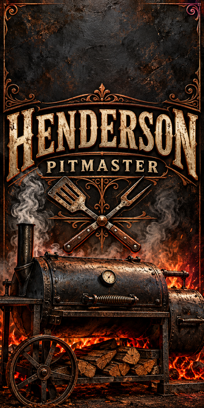 Backyard Pitmaster Personalized BBQ Cornhole Board Wraps — sample-name artwork without hole